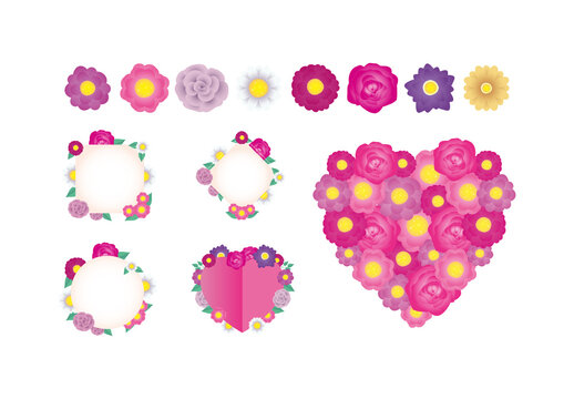 Colorful Flowers Frame Illustration Set