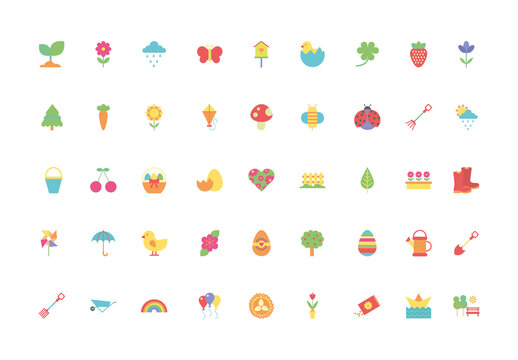 Colorful Flat Spring Season Nature Illustrations Set