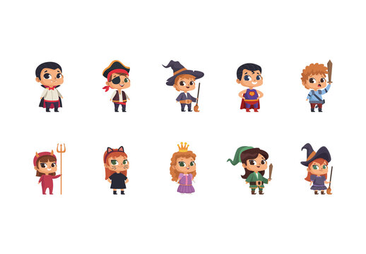 Colorful Halloween Disguised Illustrations Set