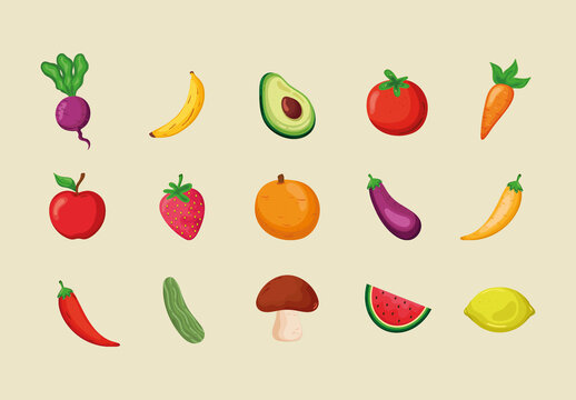 Colorful Healthy Food Organic Illustration Set