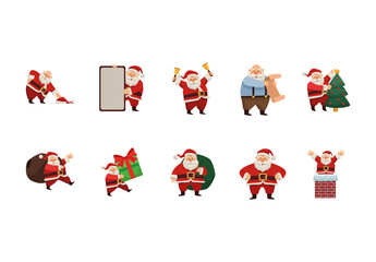 Colorful Santa Claus Character Illustrations Set