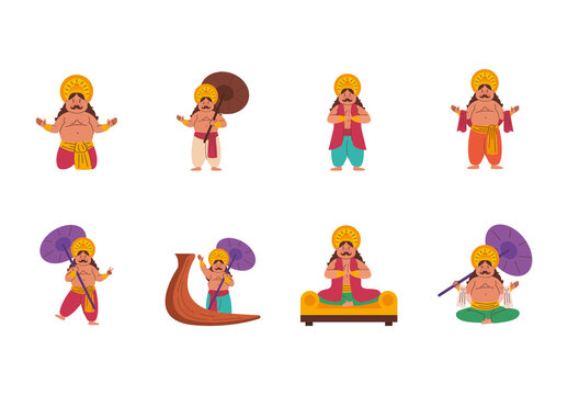 Colorful Onam Hindu Culture Illustration Set