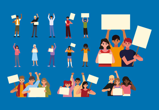 Colorful Activist Protest People Illustration Set
