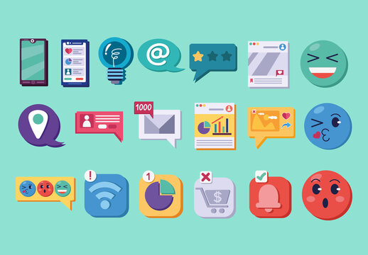 Colorful Social Media Communication Illustration Set