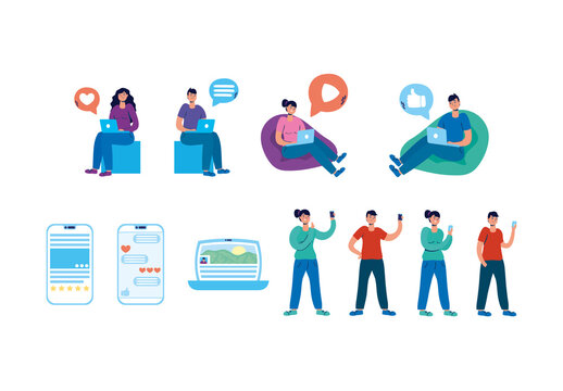 Social Media Communication Illustration Set