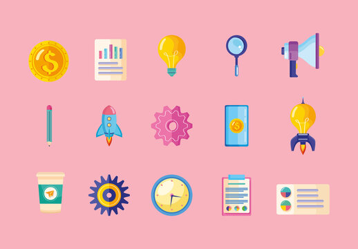 Colorful Start Up Business Illustration Set