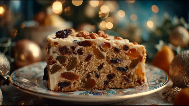 Fruit Cake Slice Porcelain Plate Christmas