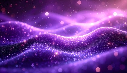 An artistic, abstract rendering of a cosmic landscape. A gradient of rich purples and pinks, with sparkling particles, creates a dreamy scene