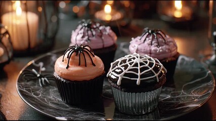 Halloween Dessert Plate With Cupcakes And Spider - Powered by Adobe