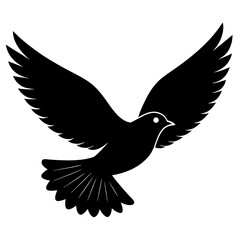 Obraz premium Stylized black silhouette of a dove in flight with wings spread wide against a white background