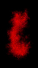 Isolated red smoke swirl on transparent background, forming a soft glowing shape with curved motion and intense fiery appearance resembling hot vapor rising in a dynamic abstract stream