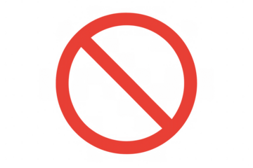 Red prohibition sign symbol for stopping access, denying entry, banning activity, or cancelling action on a transparent background