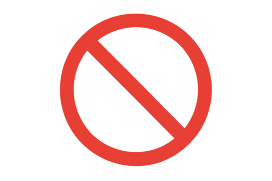 Red prohibition sign symbol for stopping access, denying entry, banning activity, or cancelling action on a transparent background
