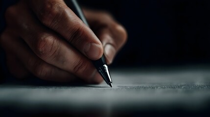 Close up of a hand signing a document with a pen emphasizing the act of commitment and formality