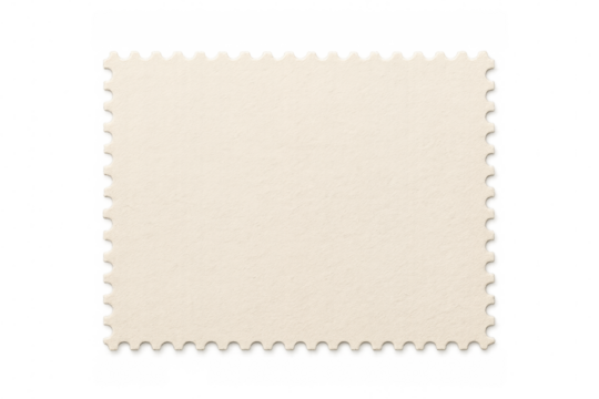 Blank postage stamp template with perforated edges, empty vintage paper background, transparent
