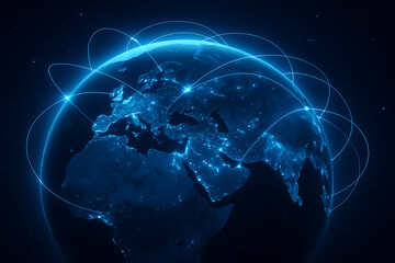 Futuristic Glowing Earth with Global Network Connections and Digital Communication Lines