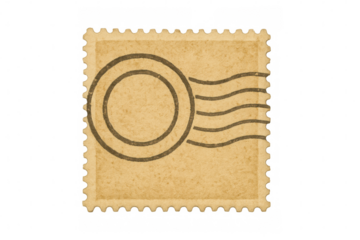 Vintage postage stamp with postal cancellation mark, retro mail communication concept, transparent background