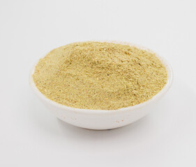 Yellow Ground Spice Powder in White Bowl — Fresh Flavorful Ingredient for Cooking and Cooking, Culinary Use