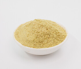 Yellow Ground Spice Powder in White Bowl — Fresh Flavorful Ingredient for Cooking and Cooking, Culinary Use