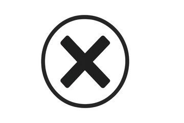 Fototapeta premium Round cross symbol with black outline indicating wrong, delete, close, cancel, negative decision, or error, transparent background