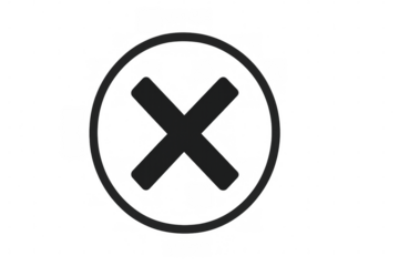 Round cross symbol with black outline indicating wrong, delete, close, cancel, negative decision, or error, transparent background