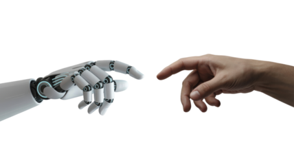 AI Robot Hand Touching Human Hand Future Technology Connection Interaction