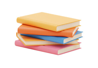 3D icon of a stack of four colorful hardcover books. Concept for education, school, and library. Isolated on transparent background, png