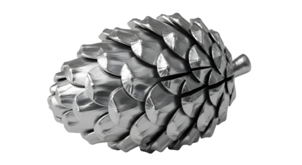 Silver pine cone decoration isolated on transparent background for holiday season