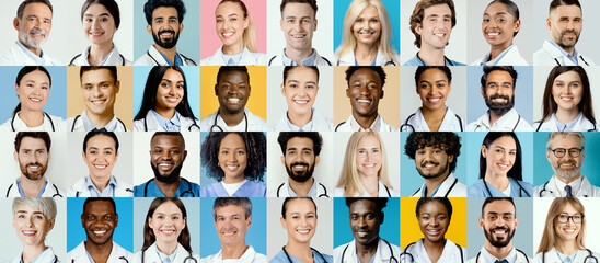 A vibrant collage showcases a diverse collection of healthcare professionals.