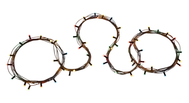 String of christmas lights isolated on transparent background, festive decoration