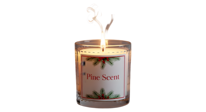 Pine scented candle in a glass jar isolated on transparent background - Powered by Adobe
