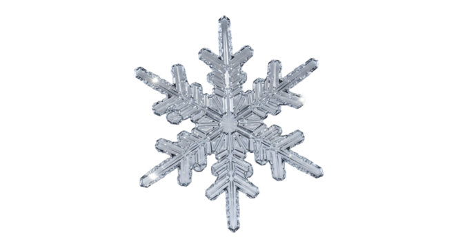 Sparkling silver snowflake isolated on transparent background for winter holidays
