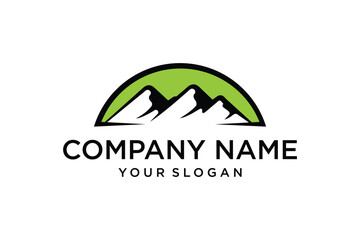 Modern Mountain Peaks Logo Design with Green Arc and Company Name Placeholder