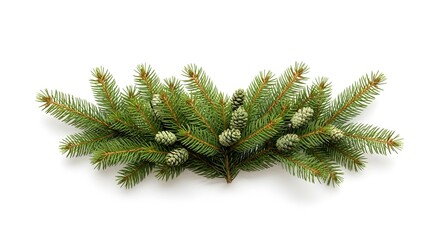 Festive Composition of Fir Tree Branches, Minimalistic Isolated Nature Scene, Calm Natural Layout, Top View, Holiday Concept