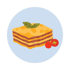 Classic Italian lasagna with basil and tomatoes on a white isolated background vector illustration