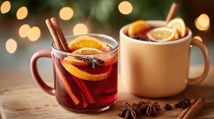 Cozy mulled wine with spices and orange slices