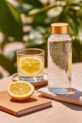 Obraz premium Refreshing summer drink setup with lemon