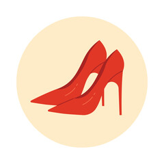Stylish red high heel shoes isolated on a round background for fashion and design vector illustration