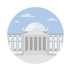 Minimalist isolated round icon of the German Reichstag building with blue sky vector illustration