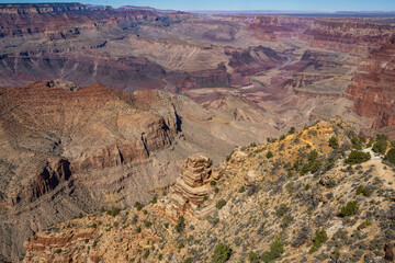 Naklejka premium Arizona's Grand Canyon National Park Desert View, Bright Angel Trail, Rim Trail, and pictograph photos in the Fall of 2025 