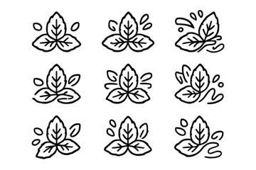 Leaf illustrations arranged in a grid with various designs showing natural beauty and creativity