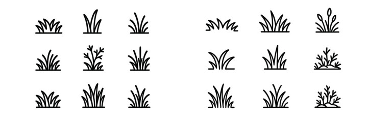 Various types of grass and plant designs for nature-inspired projects or illustrations