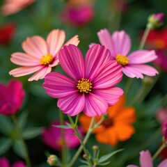 Obraz premium Rich chocolate-scented cosmos blooms in soft focus, a delicate floral portrait, botany, bloom time, nature