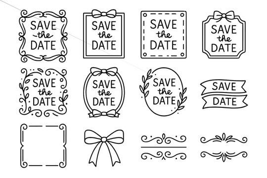 Save the date designs featuring elegant borders and decorative elements perfect for wedding invitations or special events