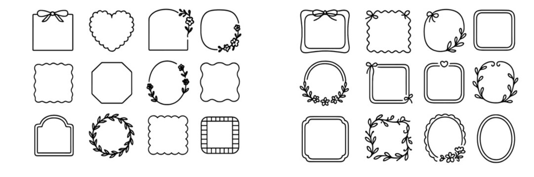Decorative frame designs suitable for crafts, scrapbooking, and invitations featuring unique shapes and floral patterns