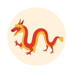 Red and gold Chinese dragon isolated on white background, symbolizing culture and mythology vector illustration