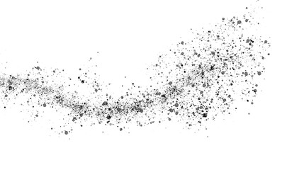 Abstract ink splatter background with black and white textures. A dynamic and chaotic effect, movement with different sizes of spots, splashes, drips, drops and smudges. Isolated on white background.