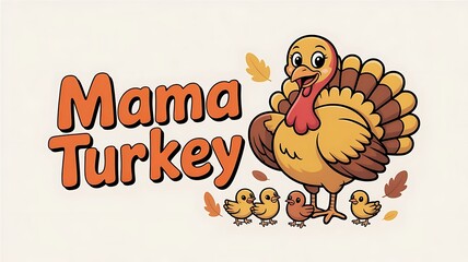 cartoonish turkey portrayed as a loving mother, graphic logo design featuring a cheerful, ., mama turkey logo, created with generative ai