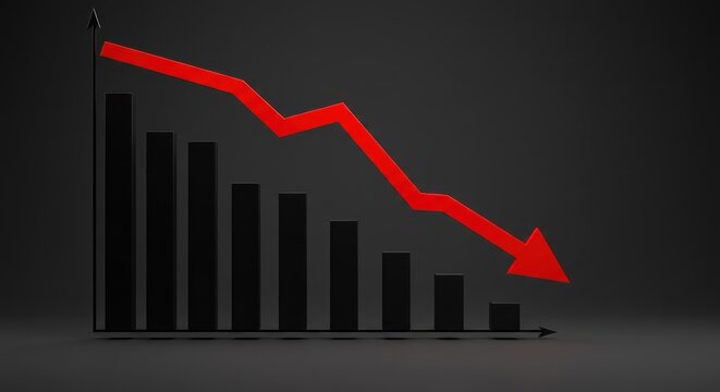 Downward trend graph with red arrow indicating a decrease on a dark background