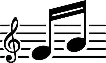 Simple black and white illustration of a treble clef and musical notes on a staff